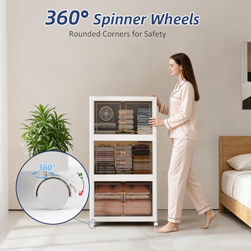 SAILUN 642QT/160Gal Stackable Storage Bins with a Lid, Collapsible Storage Bins With Doors, Folding Cabinet for Home Closet Organization,6 Pack-26 W x 16.5" D x 86.6" H White