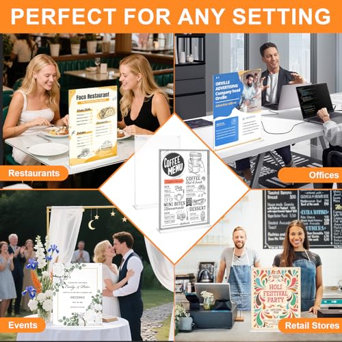 11x17 Acrylic Sign Holder Table Top with Magnetic Corners, 2-Pack – Quick Change Display Stand for Menus, Posters and Ads, Restaurant, Office, Events, Retail, Large Size