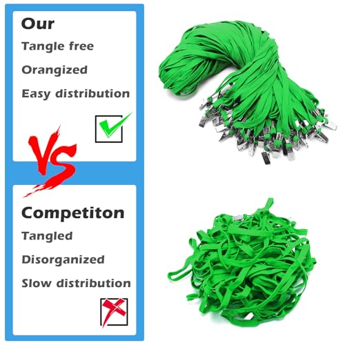 100Pcs Lanyard for ID Badge and 100Pcs Horizontal Name Badge ID Card Holder - color: Green