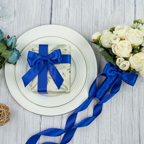Royal Blue Ribbon 1 Inch x 25 Yards Double Face Satin Ribbon - color: Cobalt Blue