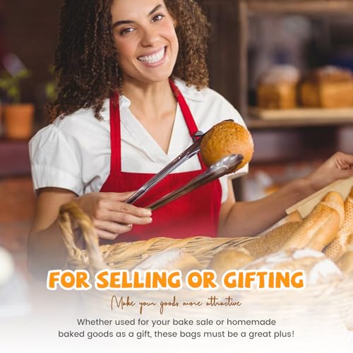 50 Pcs Bakery Bags with Window, 5.1"x3.9"x11" Cookie Packaging with Seal - size: Medium
