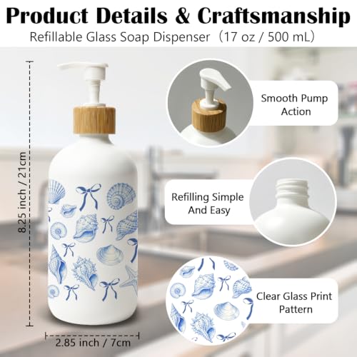 Coquette Blue Bow Coastal Glass Soap Dispenser with Pump - color: Blue