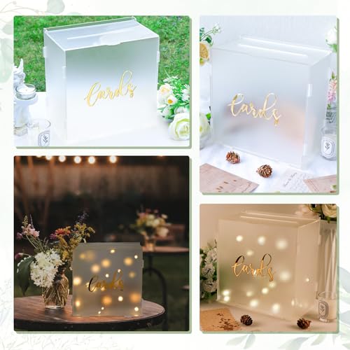 Acrylic Wedding Card Box with String Lights, Frosted Gift Box for Reception - color: Transparent