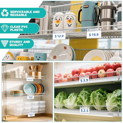Meetory Basket Labels - 50PCS Shelf Label Holder with Easy Button Lock Design, Wire Shelf Label Holder, Wire Rack Display Holder Price Sign for Market