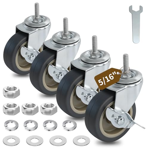AAGUT 3 Inch TPR Stem Casters, 5/16"-18 x 1 Threaded Stem Castors Set of 4 - size: TPR-5/16"-18 x 1"
