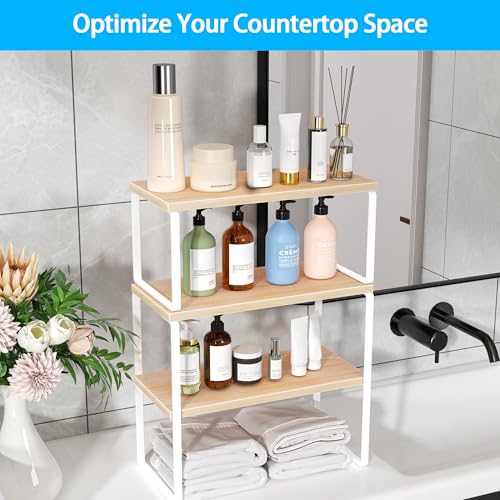 Golener Kitchen Counter Organizer, Countertop Shelf, Adjustable, Stackable - color: Natural Beige, size: Medium