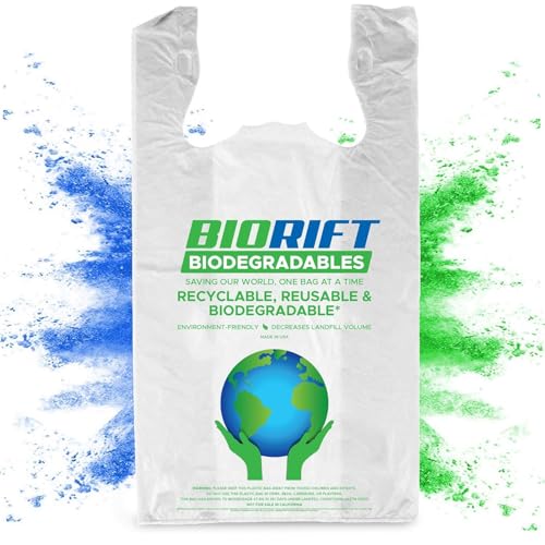 BioRift T Shirt Grocery Bags - 100% Biodegradable & Eco Friendly – Reusable Supermarket Small Trash Bags - Extra Strong Thank You Plastic Shopping Handles - Recyclable For Dog & Cat Poop (500 Count) - size: 500 Count
