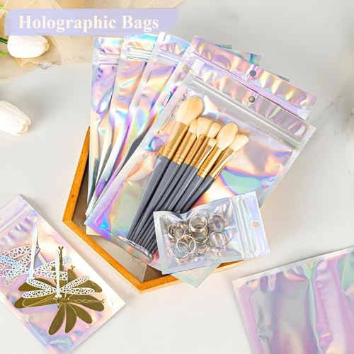 50Pcs Holographic Packaging Bags,6x9 inch Resealable Smell Proof Bags - size: 50Pcs-6.3x9.4 Inch