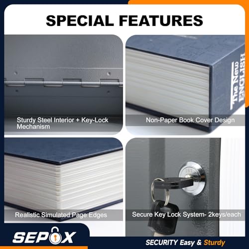 SEPOX® Large Dictionary Safe Book Box Real Paper Cover with Key Lock Hidden - color: Blue