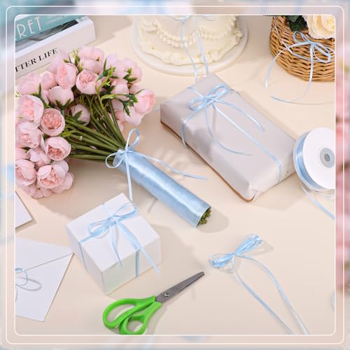 woric 2 Rolls Total 200 Yards Blue Satin Ribbon 1/8 Inch Thin Ribbon - color: Light Blue