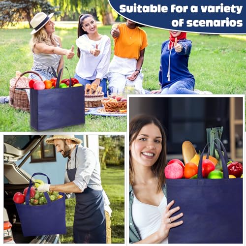 Windyun 100 Pcs Reusable Grocery Bags Large Shopping Tote Bulk, Navy Blue - color: Navy Blue