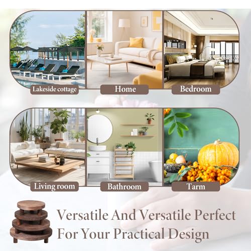 4 Pcs Round Wooden Risers for Display, Wood Pedestal Stand Mini Tiered Tray Stand Rustic Wooden Riser Holder for Home Decor Kitchen Counter, 4 Size(Brown)