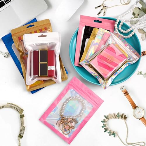 ANZNKU 300 Pcs Mylar Bags 5×7", Pink Resealable Smell Proof Bag Sealable - color: Matte Pink, size: 5x7 Inch