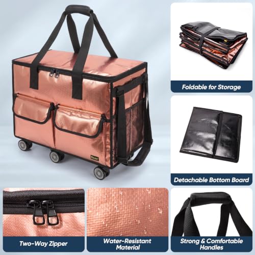 BALEINE Reusable Grocery Bag on Wheels, Foldable Rolling Tote Bag - color: Rose Gold- Wide, size: Large