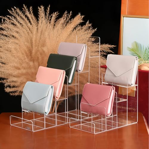 Cabilock Acrylic Storage Rack Trapezoid Multi-Layer Display Stand for Wallets Glasses and Jewelry Transparent Desktop Shelf Organizer for Home Retail Counter and Collection Display - size: 4 Tier Clear