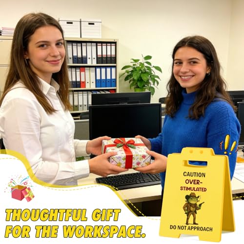 Overstimulated Desk Sign Funny Prank Gift Office Desk Decor Desk Decor Gifts for Women Men Boss employees Humor Desktop Decoration White Elephant Gift Idea Birthday - style: Caution Overstimulated
