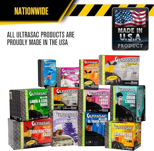 Ultrasac Contractor Bags 42 Gallon (20 PACK/w FLAP TIES), 32.75 x 44.5-3 MIL Thick Large Black Heavy Duty Industrial Garbage Trashbags for Professional Construction and Commercial use - size: 1 Count (Pack of 20)