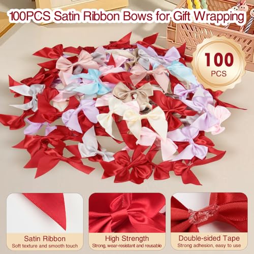100 PCS Pink Satin Christmas Bows for Gift Wrapping - color: Pink