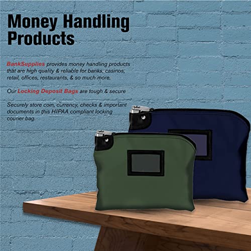 BankSupplies Navy Blue 15W x 11H Laminated Nylon Locking Deposit Bag - color: Navy Blue