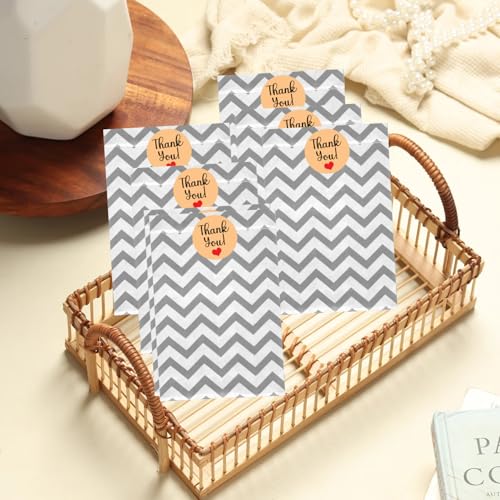Novel Box 100 Pack Silver Chevron Print Flat Merchandise Bags 6x9 in - color: Silver, size: 6" x 9" Inches