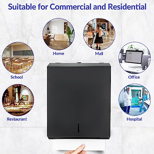 Stardrix Paper Towel Dispenser Wall Mount, Matte Black Stainless Steel Commercial Paper Towel Holder with Lock, Large Capacity 400 C Fold/525 Multifold Towels - color: Black, size: 400 C Fold/525 Multi-Fold with Lock
