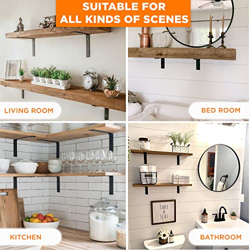 BATODA 8" Heavy Duty Shelf Brackets for Floating Shelves,Pack 6 Black Steel - size: 8 Inch