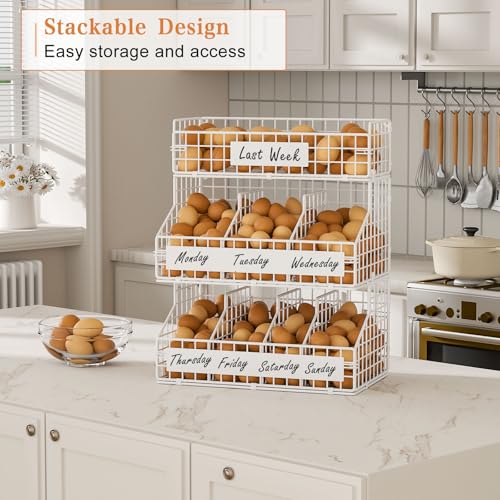 keomaisyto Egg Holder Countertop with 5 Dividers & DIY Nameplate - color: White, size: 3-Tier X-Large