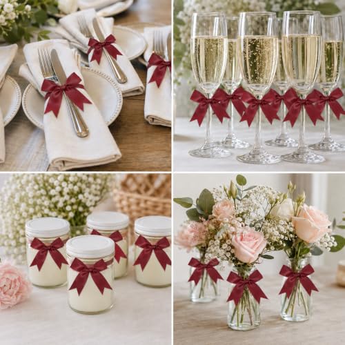 50 Pcs Twist Tie Bows for Treat Bags and Gift Wrapping, Burgundy - color: Burgundy