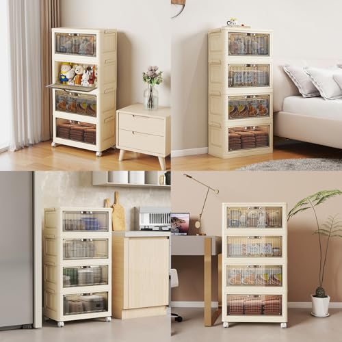 4 Tier Stackable Storage Bins with Lid and Wheels, Storage Cabinet - size: 32Gal-4pack