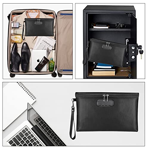 Fireproof Money Bag with Lock, Cash Pouch, 11.2"x7.6", Black - color: Black, size: 11.2"x7.6"
