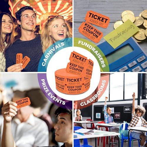 PM Company 2000 Pcs (1000 Pairs) Raffle Tickets Double Roll, 50/50 Orange - color: Orange