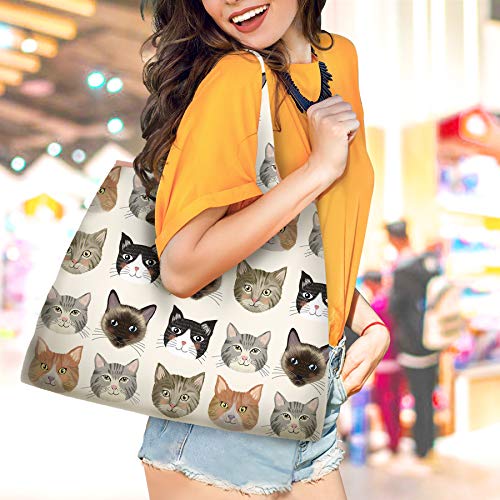 NymphFable Cat Shopping Bags, 6 Pack Reusable Grocery Tote Bags 50LBS - color: Cute Cat