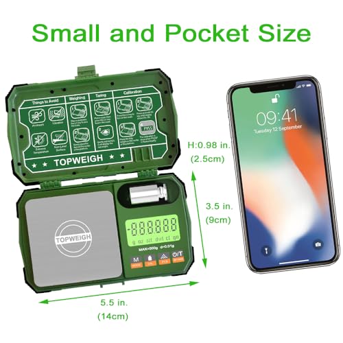 Pocket Scale w/Zipper Case,500g x 0.01g,Dual Powered Small Scale - color: Army Green