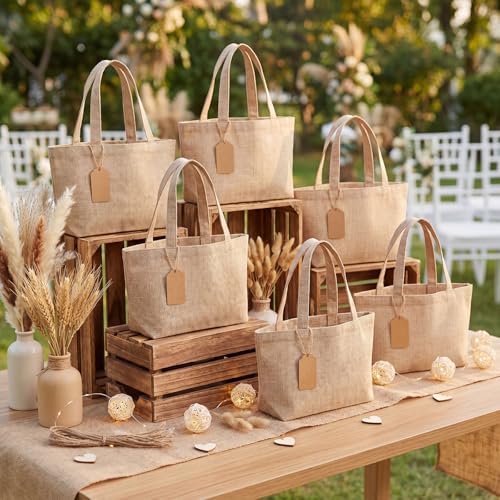 Aliceset 24 Pcs Mini Burlap Tote Bags,9 x 6.3 x 3.2 Inch,Light Brown - color: Light Brown, size: 9 x 6.3 x 3.2 Inch