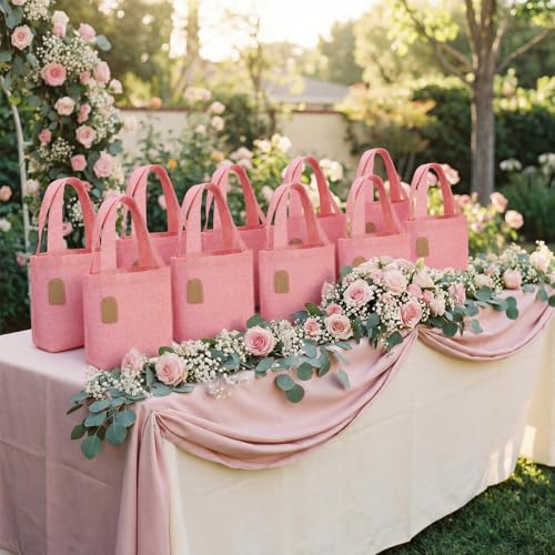 Aliceset 24 Pcs Mini Burlap Tote Bags,8 x 8 x 3.2 Inch,Pink - color: Pink, size: 8 x 8 x 3.2 Inch