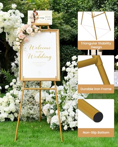 53.9" Gold Easel Stand for Sign, Display Easel for Wedding Sign, Painting - color: Gold DM