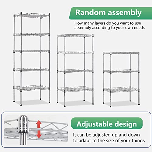 FDW | 5-Tier Wire Shelf | 17" x 12" x 48" | Chrome - color: Chrome, size: 17×12×48