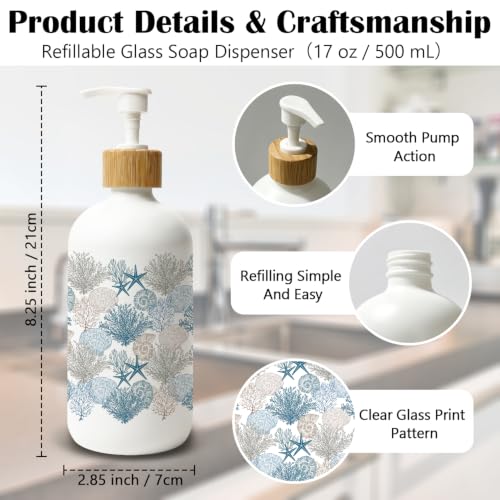 Coastal Beach Glass Soap Dispenser with Pump - color: Seashell 01