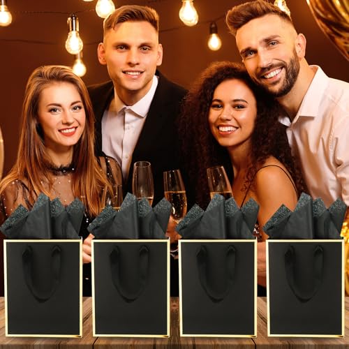 Yeaqee 50 Pcs Metallic Paepr Gift Bags Bulk with Handles,Black Gold - color: Black and Gold