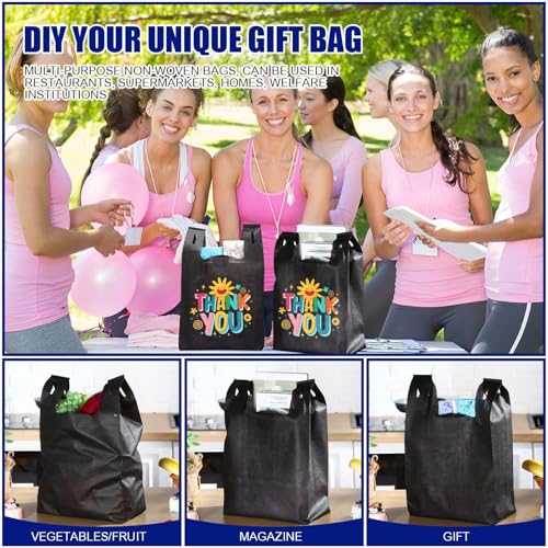 Windyun Large Grocery T-shirt Bags Bulk Reusable Non Woven Shopping Bag Foldable Gift Tote with Handle, 20.5x11x5.5 Inch - color: Black