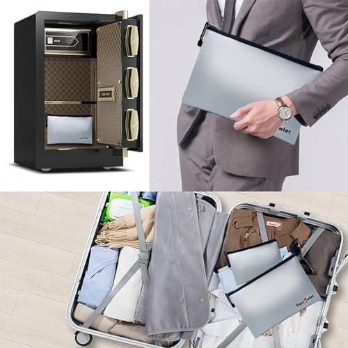 Fireproof Waterproof Money Document Bag, 2Pack Safe Pouch Gray - color: Gray