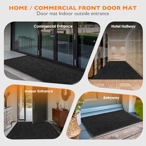 koloko 2ft x 19ft Durable Dirt Trapper Front Door Mat Outside Entrance - color: Black Stripe, size: 2 FT x 19 FT