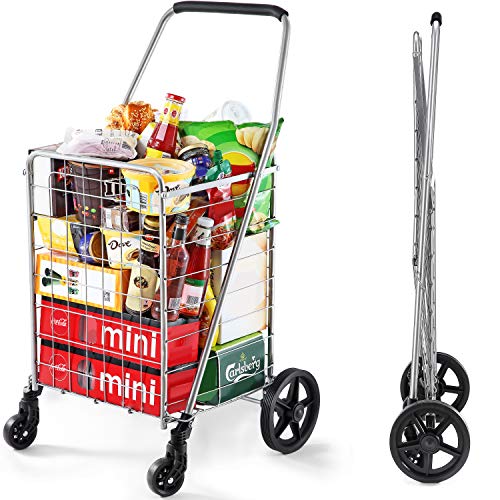 Wellmax Grocery Cart & Folding Shopping Cart with Wheels, 66 lb Max, Medium - size: Medium