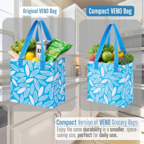 VENO 2/4 Pack Compact Reusable Grocery Shopping Bags with Hard Bottom - color: Spring Breeze - 4 Pack