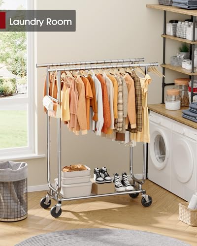 Sakugi Stainless Steel Double Rod Clothes Rack, 43.5x16.5x65.9, Black - color: Silver, size: 43.5" x 16.5" x 65.9"(2 Rods)