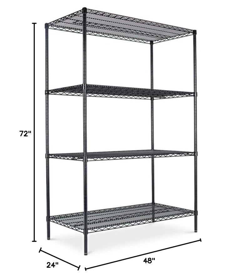 Alera ALE Industrial Heavy-Duty Wire Shelving Starter Kit, 4-Shelf, 48w x 24d x 72h, Black - color: Black, size: 48" x 24" x 72"