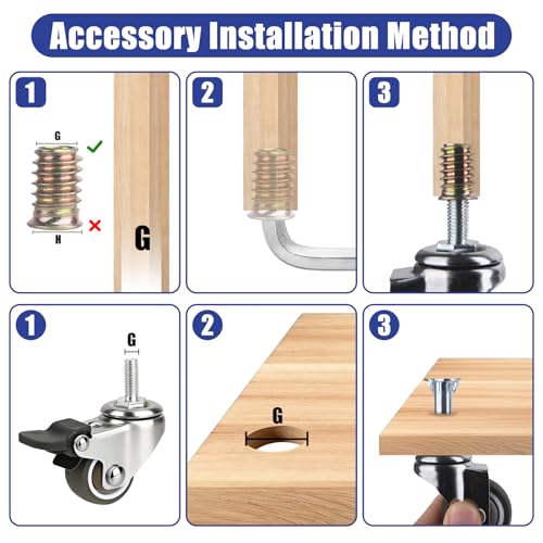 4 Pack 1 Inch Caster Wheels with Threaded Stem, Metric M6*15mm Stem Swivel Casters with Brakes, Non-Marks Rubber Rollers Small Screw Wheels for Furniture, Carts, Desks, Wire Shelving - style: 1 Inch