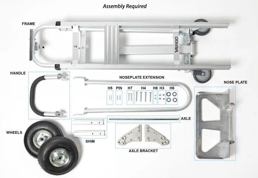 Vergo Industrial Convertible Hand Truck - AS7A2 Heavy Duty Aluminum 3 in 1 Dolly (750 lb Capacity) Lightweight Frame, Ergonomic Handle, Extendable Loop, Versatile Moving Dolly (3 Positions, 53" High) - size: 3 Positions, 53" High