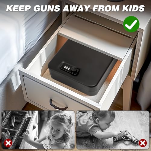 PACOLO Portable Gun Safe for Pistols, Small Handgun Lock Box with Combination Lock or Key Lock, Portable Travel Pistol Safe for Travel, Home, Car (Large-Key) - size: Large-Key