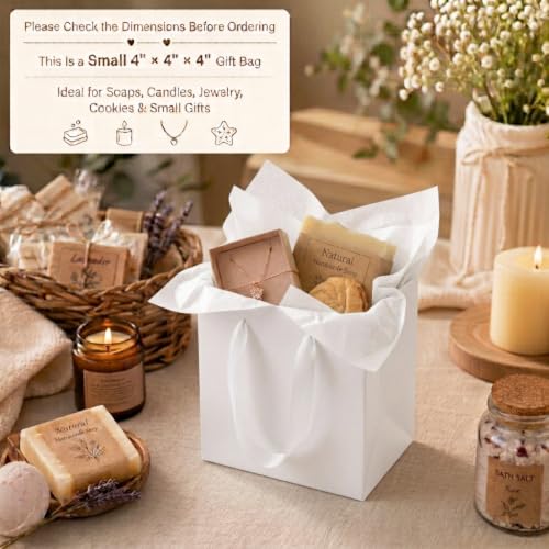 Aosric White Square Gift Bags with Tissue Paper, 24 Pack 4x4x4 Inch - color: White